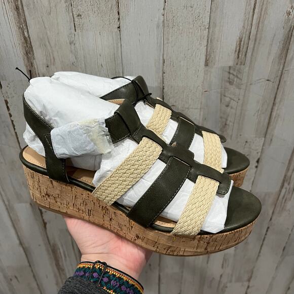 Violet & Red Capree Woven Braid Wedge Sandals Olive Green Women's Size 8.5 NWOB - Picture 1 of 7